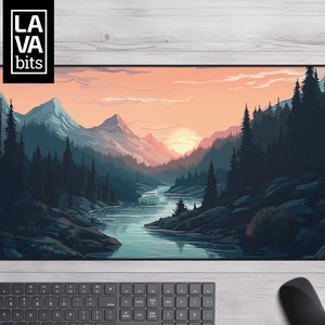 Mountain River Neoprene Desk Mat, Nature Scene Mousepad