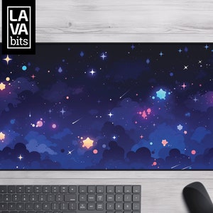 Cute Cloud Stars Lofi Desk Mat Aesthetic Stars Desk Mat Cloud Desk Decor Kawaii XL Mousepad Cloud Deskmat Mouse Pad Kawaii Desk Mat
