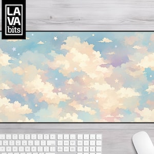 Cute Cloud Stars Lofi Desk Mat Aesthetic Stars Desk Mat Cloud Desk Decor Kawaii XL Mousepad Cloud Deskmat Mouse Pad Kawaii Desk Mat