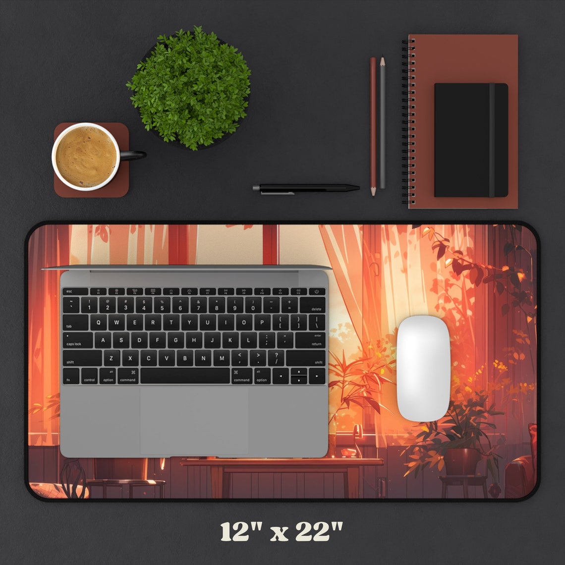 Cozy Scenic Desk Mat Aesthetic Deskmat Lofi XL Mousepad Plants Desk Mat ...