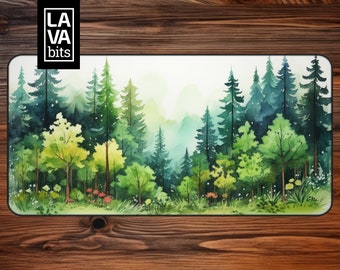 Alfombrilla de escritorio de bosque de acuarela, alfombrilla de escritorio estética y pacífica, alfombrilla de ratón botánica, decoración de escritorio mínima, alfombrilla de ratón verde
