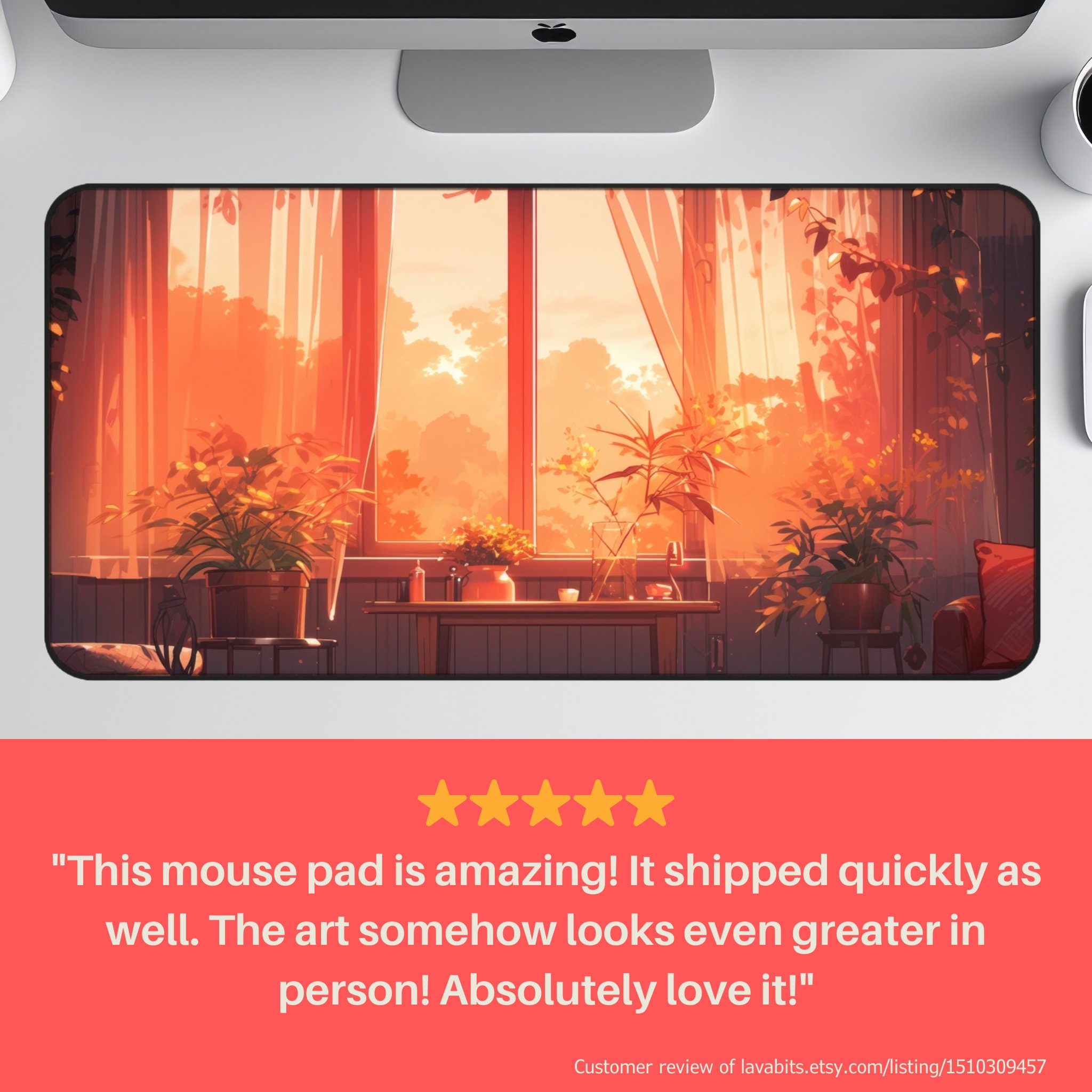 Cozy Scenic Desk Mat Aesthetic Deskmat Lofi XL Mousepad Plants Desk Mat ...