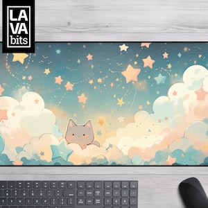 Pastel Cat Desk Mat Aesthetic Cute Desk Mat Cat Desk Decor Kawaii XL Mousepad Cat Deskmat Mouse Pad Kawaii Desk Mat Mouse Pad Cat