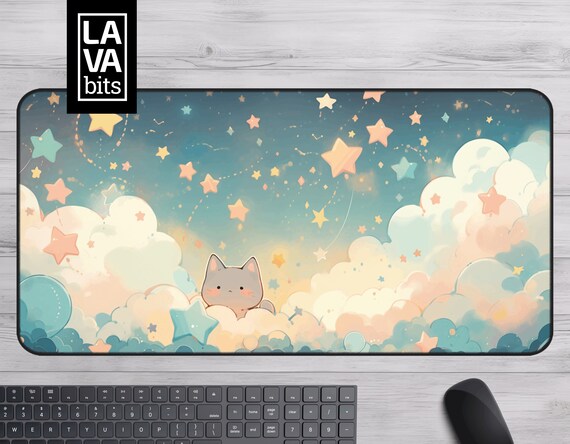 Pastel Cat Desk Mat Aesthetic Cute Desk Mat Cat Desk Decor Kawaii XL Mousepad Cat Deskmat Mouse Pad Kawaii Desk Mat Mouse Pad Cat