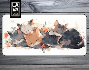 Cute Cat Desk Mat Aesthetic Adorable Cats Mouse Pad Cute XL Mousepad Cat Desk Decor Extended Mouse Pad Cat Keyboard Mat Oversize Desk Pad