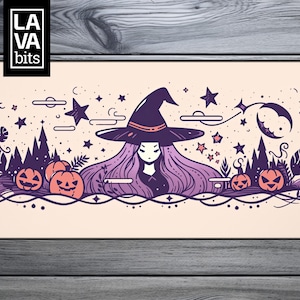 Cute Witchy Desk Mat Aesthetic Lofi Halloween Mouse Pad Purple Witchy Mousepad Deskmat Halloween Mouse Pad For Women