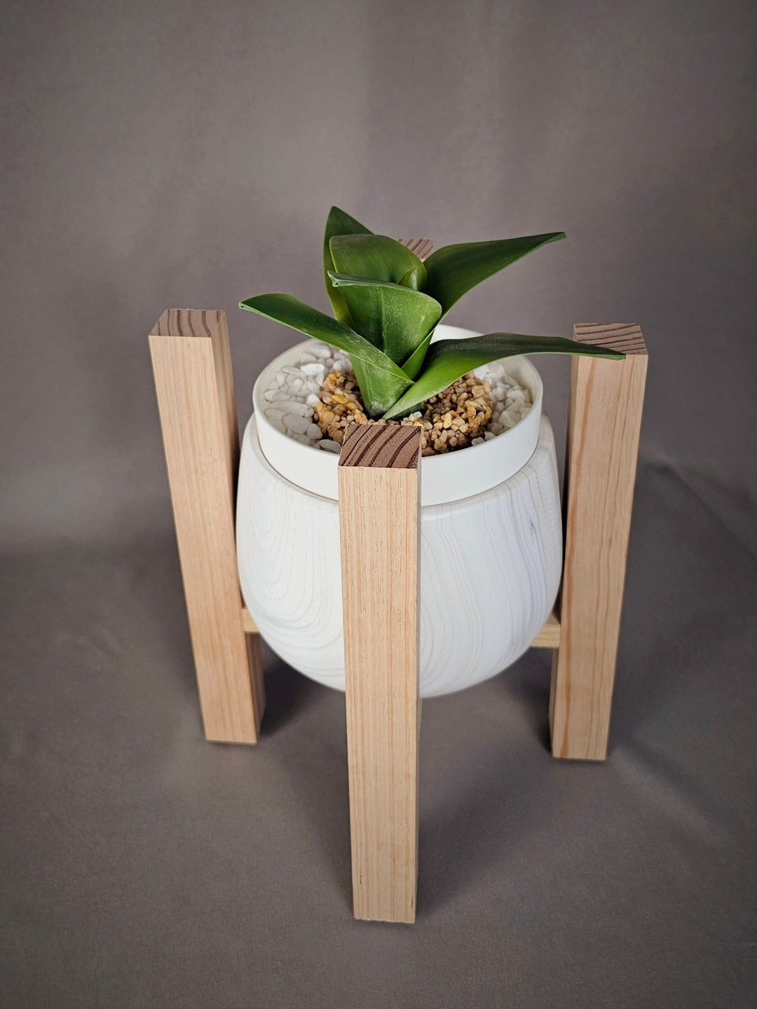 Plant Stand With White Indoor Plant Pot / Wooden Plant Stand / Etsy