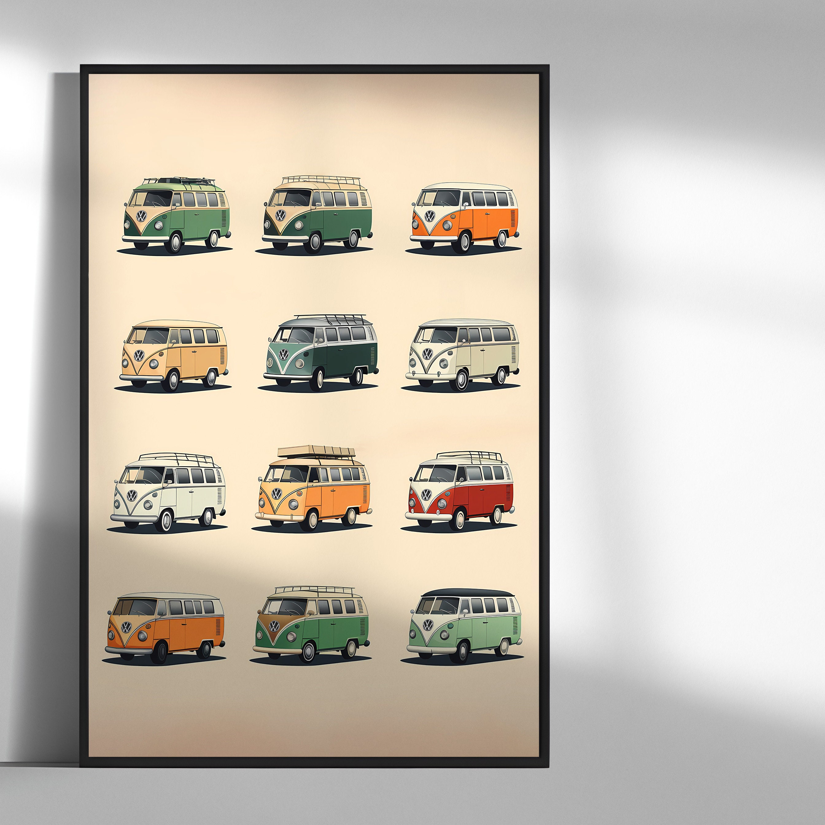 Retro VW Volkswagen Bus Wall Art Vintage Car Print Poster Etsy