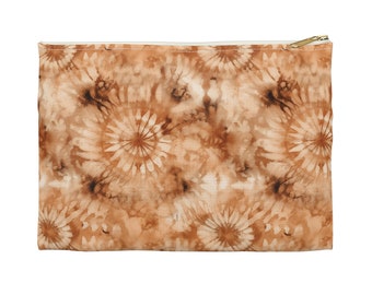 Accessory Pouch with brown tie dye print travel case cosmetic bag pencil case