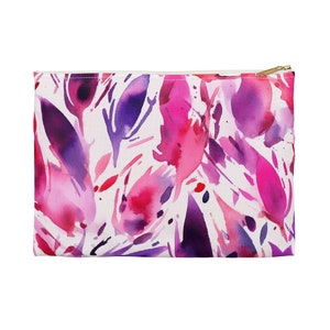 Accessory Pouch with purple and pink watercolour print travel case cosmetic bag pencil case
