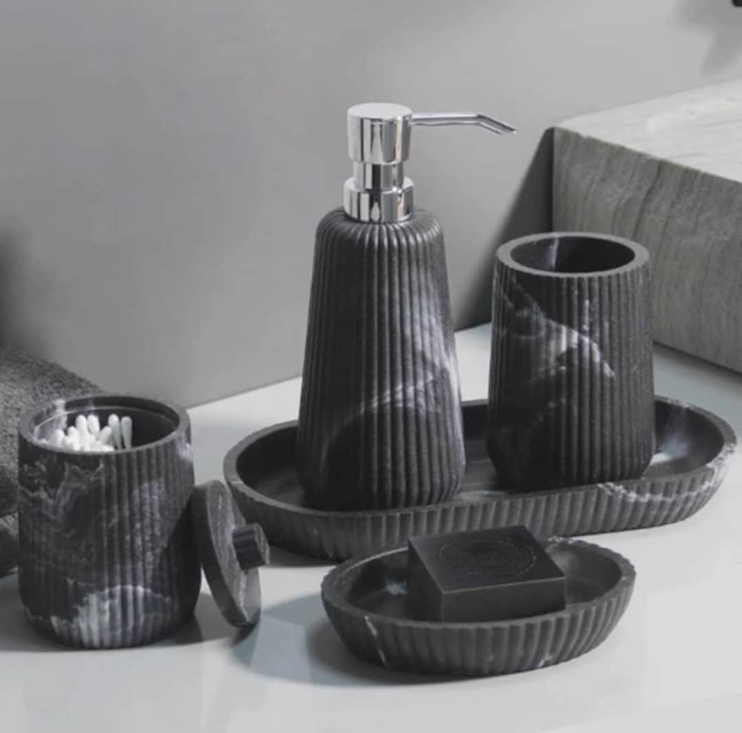 BLACK Marble Bathroom Accessories Complete Bathroom Set Natural Marble Bathroom Accessories