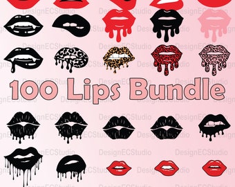 Huge 100 Lips Bundle, Lipstick Svg, For Cutting Machine Template, Ai, Dxf, Svg, Png, Lips Print Svg, Splash Lips Svg, Leopard Lips Svg