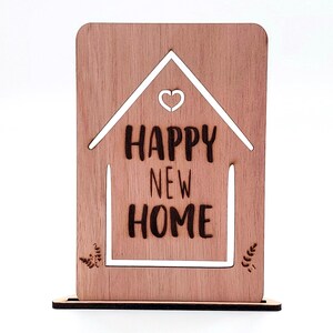 Houten nieuwe woning kaart - happy new home - wenskaart - Luxe nieuwe woning kaart met envelop
