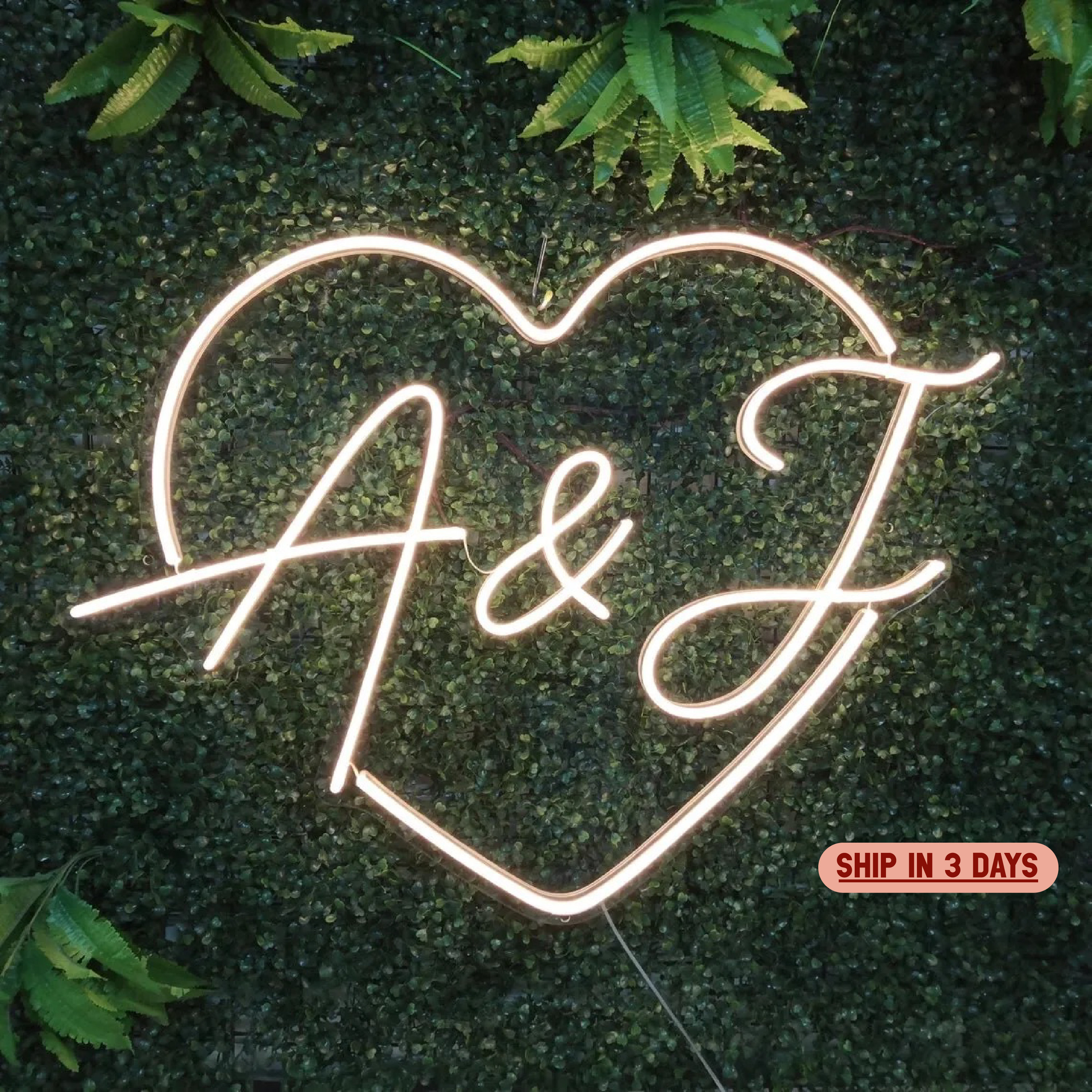 Custom Initials Heart Neon Wedding Sign, Personlized Wedding Initials