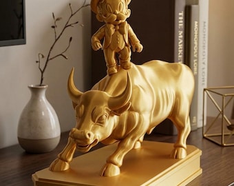 Wall Street Richie Bull Sculpture, Alec Monopoly Inspired Pop Art Statue, Gold Decor