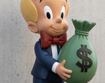 Richie Rich Alec Monopoly Figure: 24 Inch Money Bag Sculpture, Modern Office Decor