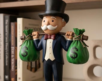 Monopoly Rich Uncle Money Bag Figurine: Luxury Desk Decor Sculpture