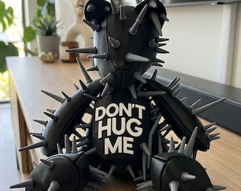 Spiked Teddy Bear Punk Figure, Gothic Plush Art Toy, Alternative Decor (20 cm)