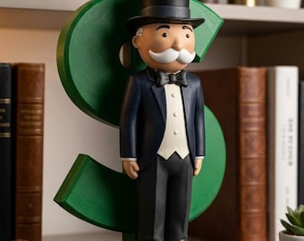 Monopoly Inspired Rich Uncle Dollar Sign Figurine: Luxury Office Desk Decor Sculpture
