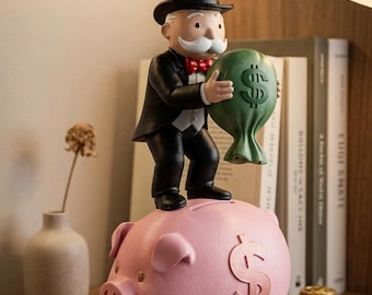 Mr Monopoly Piggy Bank Figurine, Finance Desk Decor, Wealthy Uncle Statue