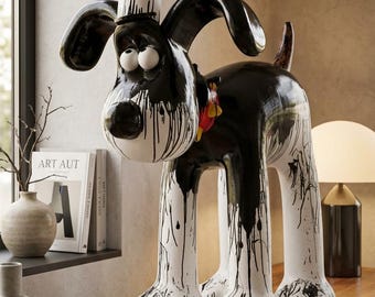Gromit Black White Dog Sculpture: Modern Designer Art Statue (40 cm / 16 inch)