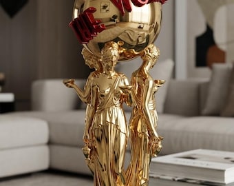 Scarface "The World Is Yours" Statue, Tony Montana Inspired Pop Culture Decor Gold Chrome