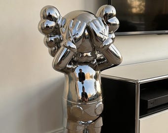 Chrome Kaws Inspired Eye Cover Mask, Futuristic Metallic Face Accessory, Cyber Festival Visor
