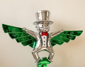Monopoly Money Wings Chrome Art, Hand Painted Statement Piece (90 cm / 35 Inches)