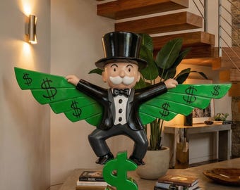 Monopoly Man Money Wings Decor, Dollar Sign Art (25 cm 10 inch)
