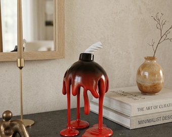 Hyperbeast Melting Bomb Sculpture, Dripping Modern Art, Black Red Shelf Ornament