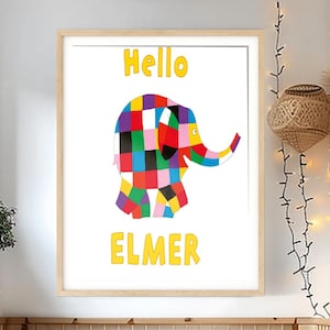 Elmer The Elephant Wall Art, Nursery Poster Print, Kids Room Decor, Playful Cartoon Illustration, Baby Gift, Physical Art Print, Colourful
