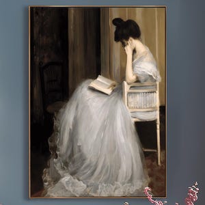 Victorian Woman Reading Art Print: Moody Eclectic Wall Decor