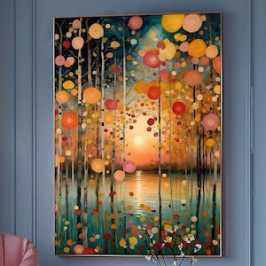 Gustav Klimt Print: Trees and Sunlight, Moon & Stars Art