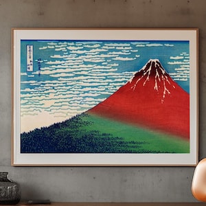 Red Fuji Print: Katsushika Hokusai Ukiyo-e Japanese Woodblock Art
