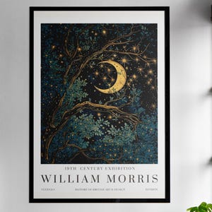 William Morris Moon & Stars Print, William Morris Exhibition Print, William Morris Poster, Vintage Wall Art, Textiles Art, Vintage Poster