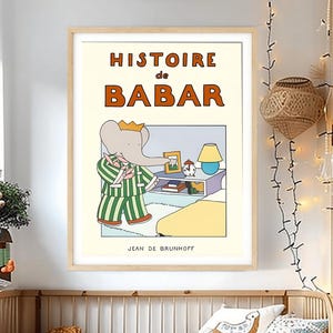 Babar the Elephant Print: Retro Nursery Decor, Kids Room Art