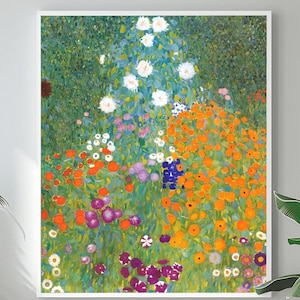 Gustav Klimt Inspired Garden Print | Vibrant Floral Impressionist Art | Lush Flower Field Wall Decor | Boho Home Decor Gift | Fine Art Print