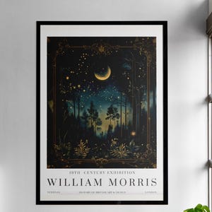 William Morris Moon & Stars Print, William Morris Exhibition Print, William Morris Poster, Vintage Wall Art, Textiles Art, Vintage Poster