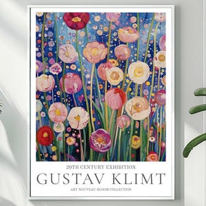 Gustav Klimt Floral Print - Klimt Museum & Exhibition Poster, Flower Garden Art, Classic Gustav Klimt Painting Wall Decor