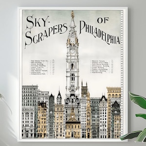 Vintage Philadelphia Skyscraper Print: Historical Architecture Chart Poster