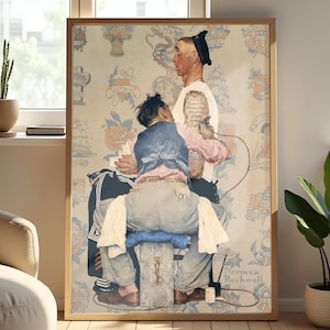 Norman Rockwell Tattoo Artist Print: Vintage American Illustration