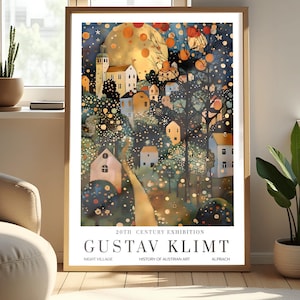 Gustav Klimt Print: Village Moon Night, Stars Tree Art