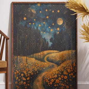 Gustav Klimt Moonlit Meadow Print: Fine Art Nouveau Wall Decor