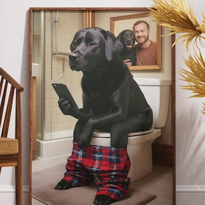 Impression de salle de bain drôle de laboratoire noir : art humoristique de toilette pour chien