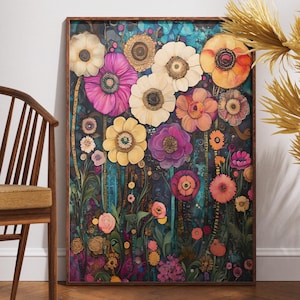 Gustav Klimt Flower Garden Print: Moon & Stars Fine Art Poster