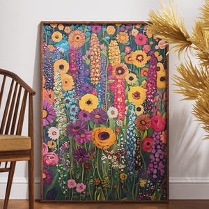 Lámina giclée &quot;Jardín de flores&quot; de Klimt: decoración floral colorida para pared