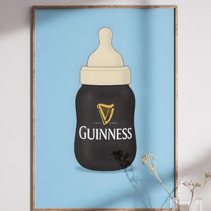 Guinness babyfles muurkunst set van 4 vintage prints kinderkamer en barwagen retro interieur