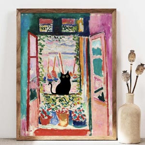 Funny Cat Painting Matisse Art Print – Black Cat Wall Decor, Unique Cat Gift for Cat Lovers