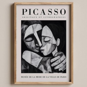 Picasso Hug Exhibition Wall Art Poster, Abstract Minimalist Print, Famous Artist Gallery Decor, Modern Housewarming Gift Idea