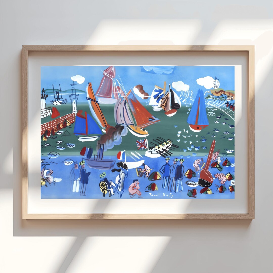 ラウル・デュフィ　人魚と帆船（海水浴）　アートプリント　ポスター　約10号大　額 Amazon.co.jp: ラウル・デュフィ ポスター《Visite Du Havre